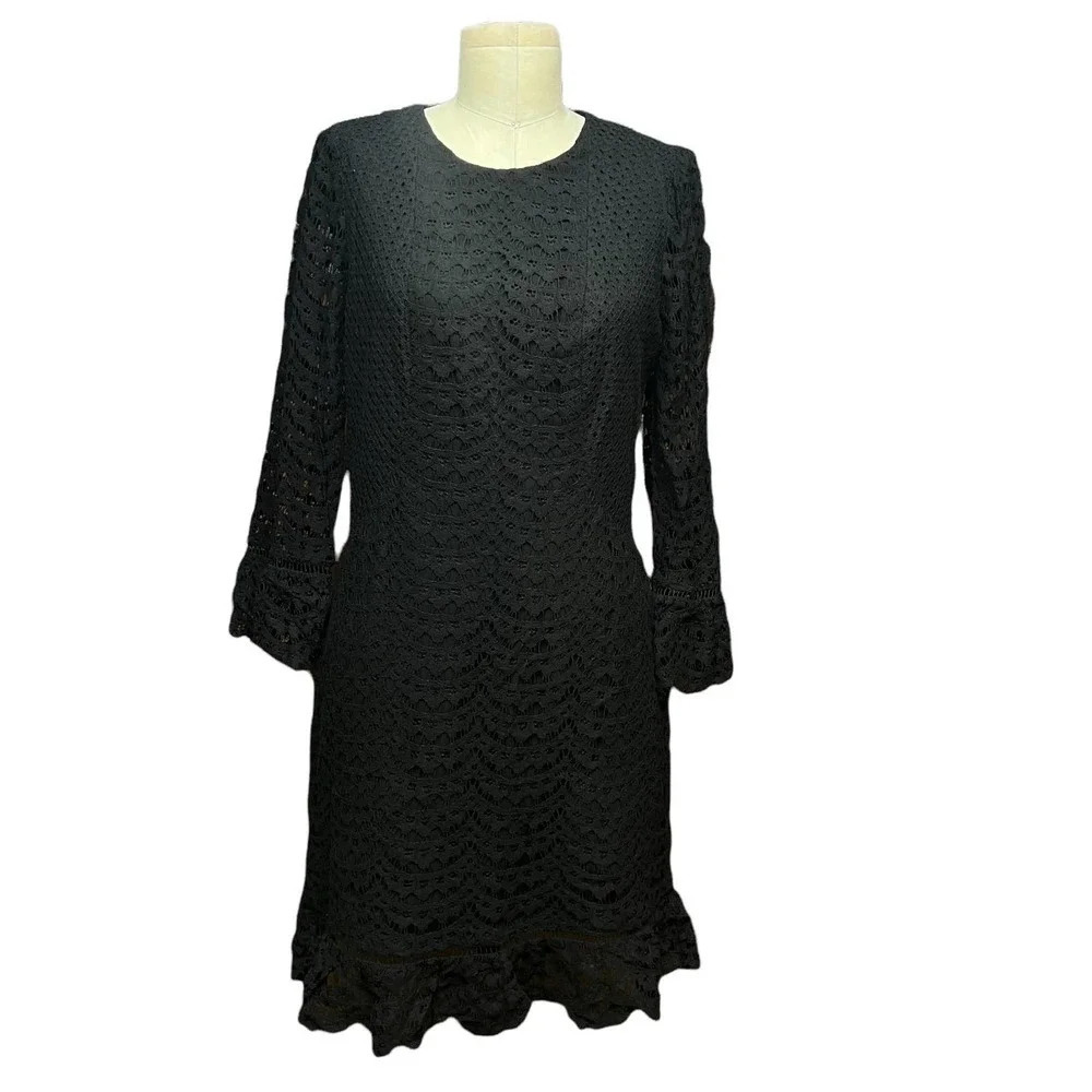Whistles Black Crochet Bell Sleeve Sheath Black Size US‎ 8